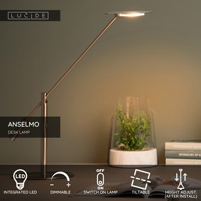 Lucide ANSELMO - Desk lamp - LED Dim. - 1x9W 3000K - Satin Chrome